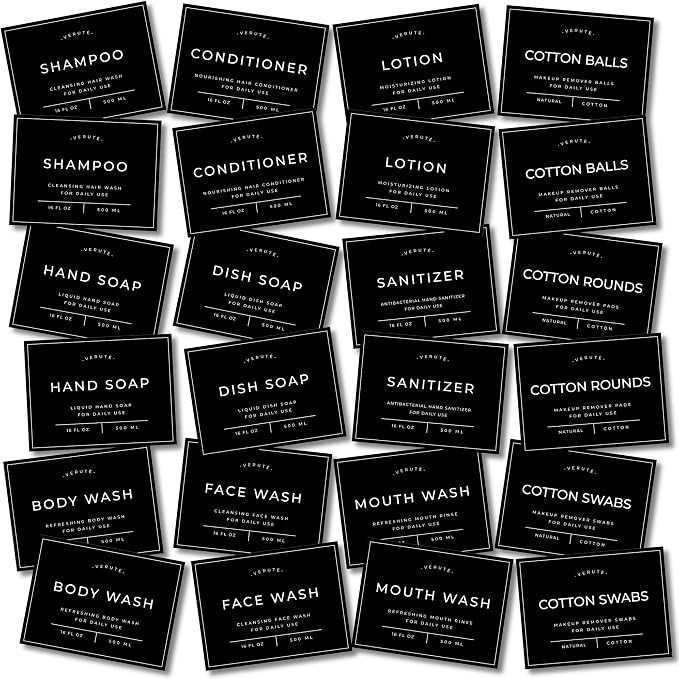 Waterproof Labels for Amber Glass Soap Dispenser and Plastic Bottles by Verute