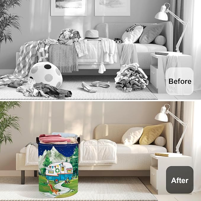 Night Camping Laundry Hamper Picnic Large Storage Basket Bonfire Collapsible - Image 2