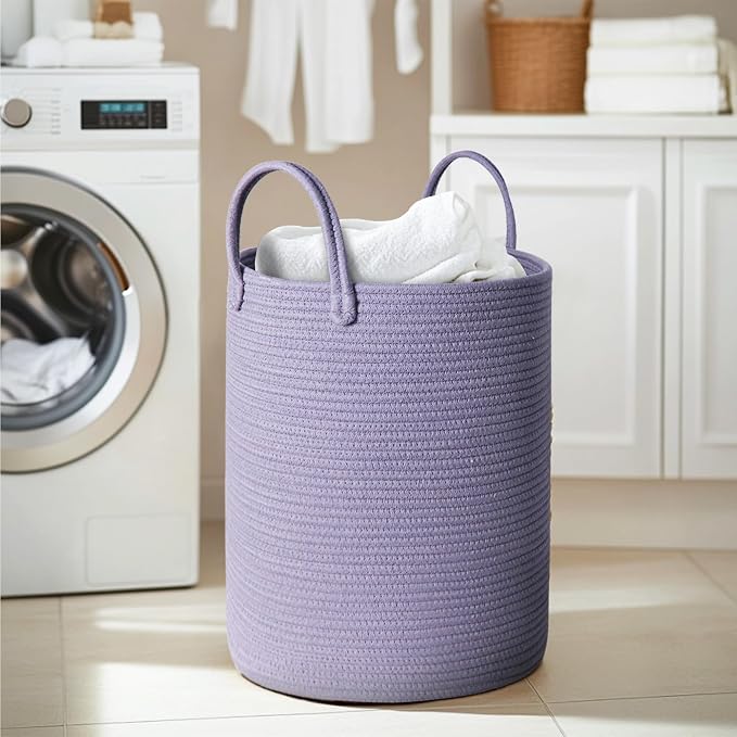 Purple Woven Laundry Basket, Decorative Baby Nursery Clothes Hamper - Image 6