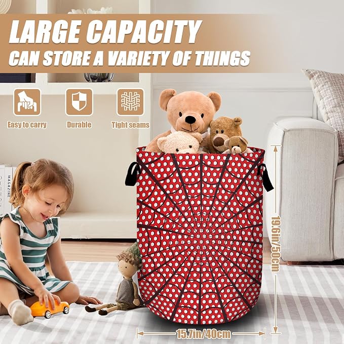 Red Spider Web Laundry Basket, Foldable Waterproof Halloween Laundry Hamper - Image 2
