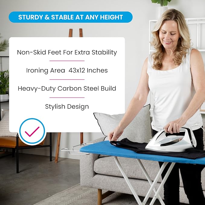 M Maxima | Ironing Board | Size 43x12'' | Retractable Wire Iron Rest | 4 Leg - Image 2