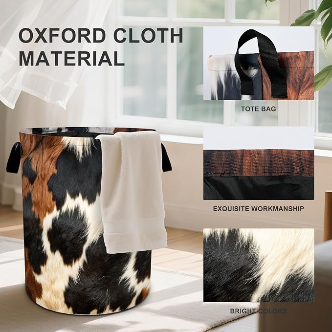Brown Cowhide Laundry Basket Laundry Hamper - Image 2