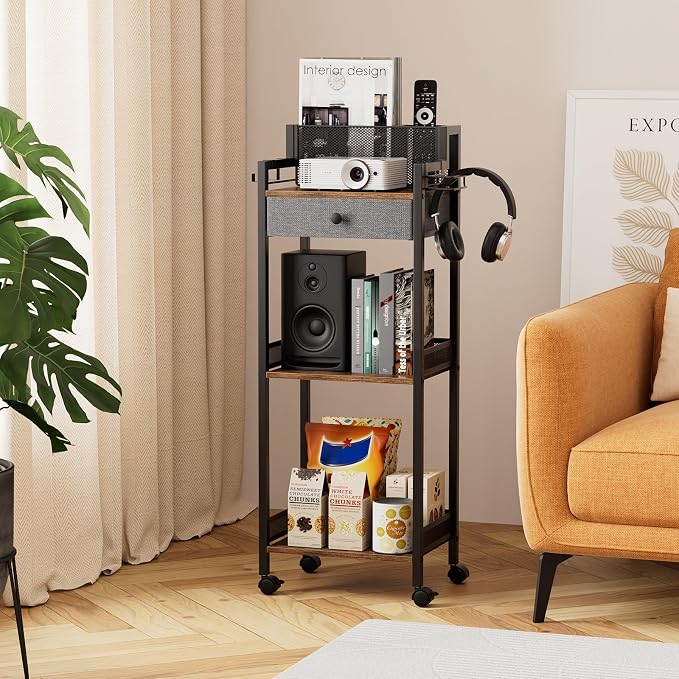 Bathroom Shelves with Drawer, 3 Tier Metal Rolling Standing Unit Storage - Image 5