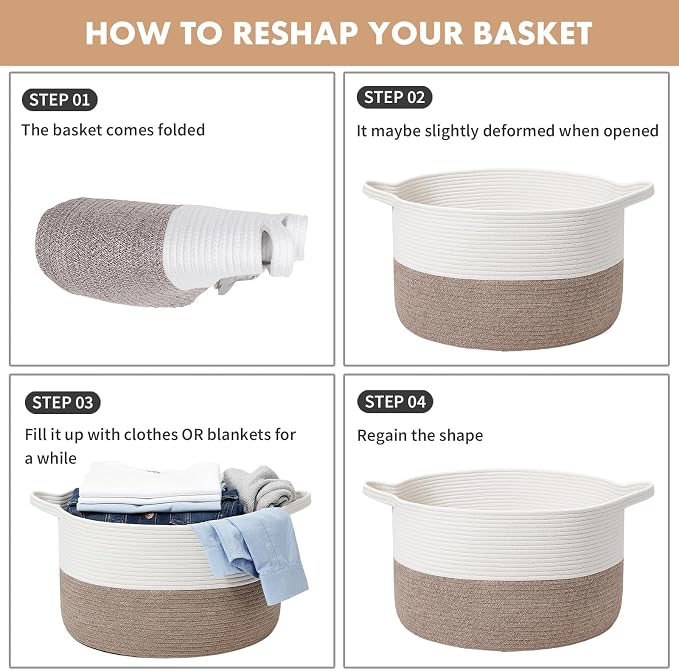 ShellKingdom Laundry Basket, Large Natural Rope Woven Storage Basket - Image 6