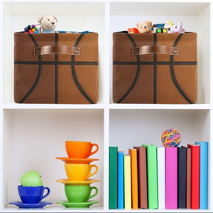 Basketball Texture Brown Rectangular Storage Bin Basket - Image 6
