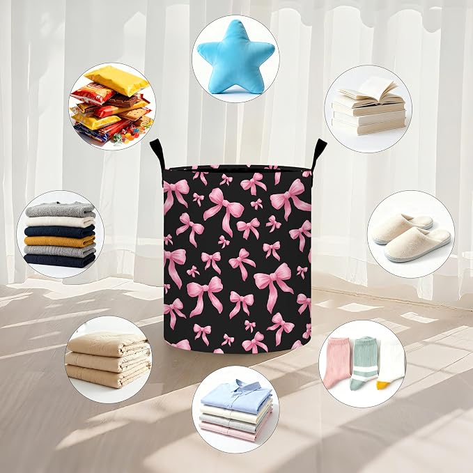 Bow Laundry Basket Storage Bin Foldable Laundry Hamper Clothes Storage Bucket - Image 5