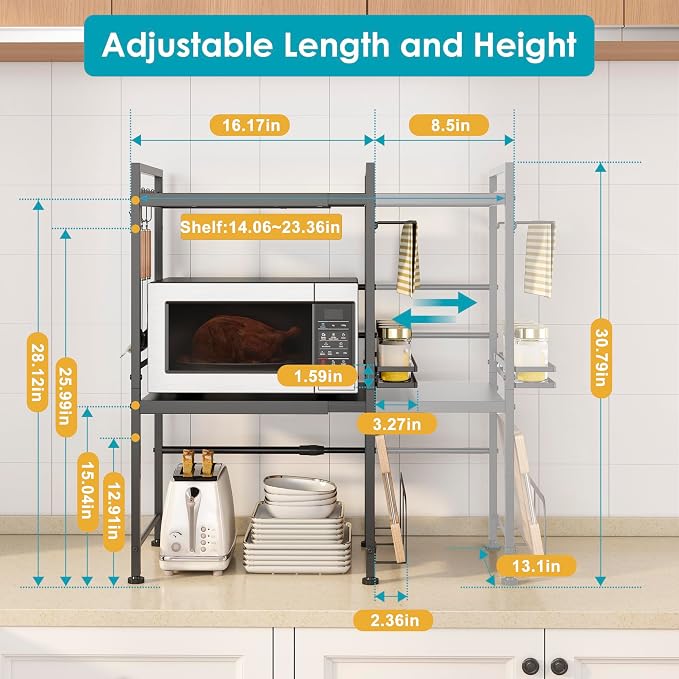 DOLALIKE Microwave Oven Rack, Expandable Microwave Stand Countertop Kitchen - Image 3