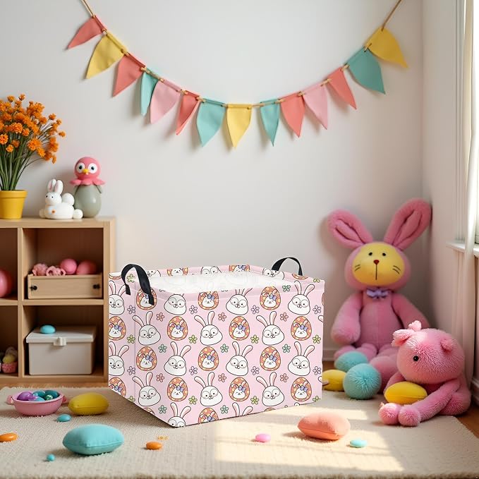 Easter Basket Bunny Pink Baby Girls Cute Kids Toy Storage Bin Organizer Shelf - Image 5