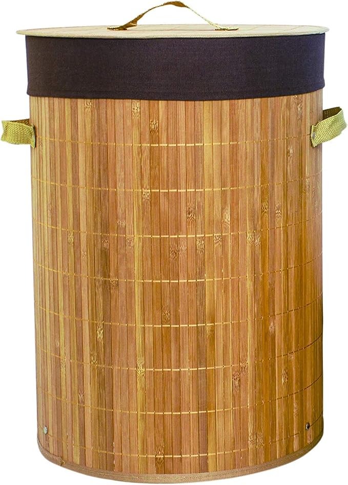 Set of 3 Laundry Hampers Bamboo Round Wicker Clothes Bin Baskets Storage Bin - Image 2