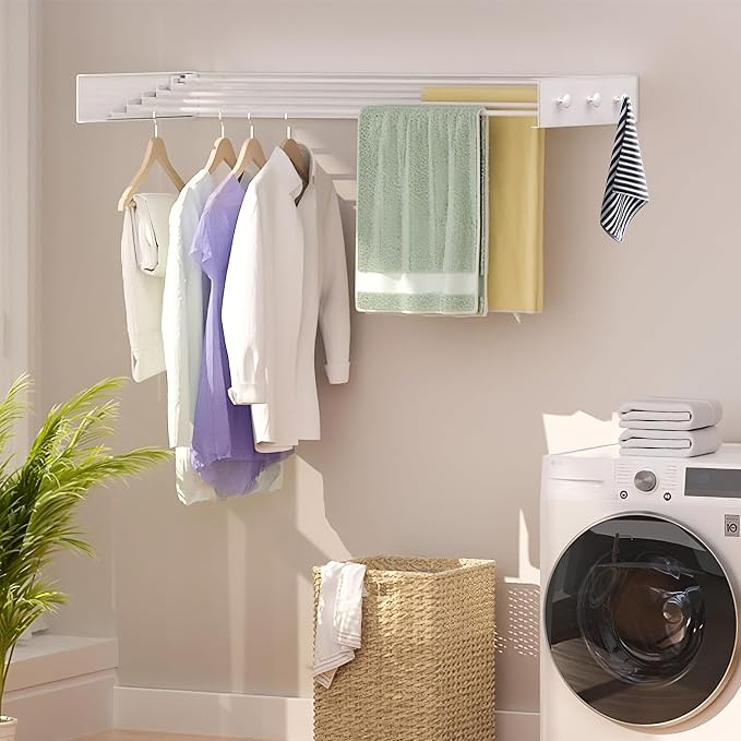 Upgrade 6 Knob Wall Mounted Clothes Drying Rack, Foldable Collapsible, Clothing - Image 2
