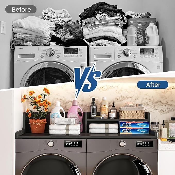 Washer Dryer Countertop with Open Storage Shelf & Raised Edge Guard, Modern - Image 5