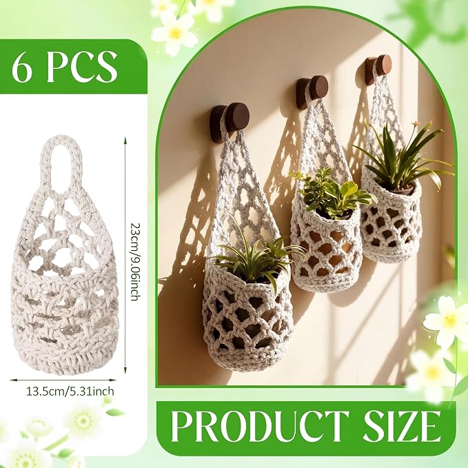 6 Pk Wall Planters for Indoor Macrame Plant Hanger Boho Wall Mounted Flower - Image 2