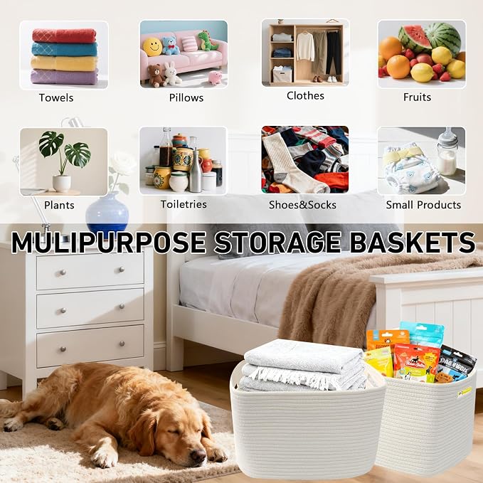 3 Pack Woven Storage Baskets for Shelves, 13.5"×11"×9.5"Organizing Bins - Image 5