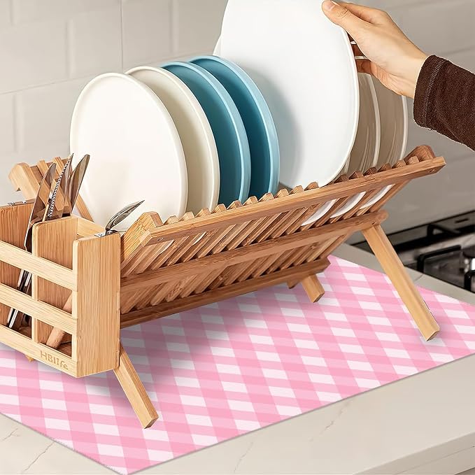 Pink White Checkered Dish Drying Mats 18x24 Inch, Dish Pad Drying Rack Mat - Image 7