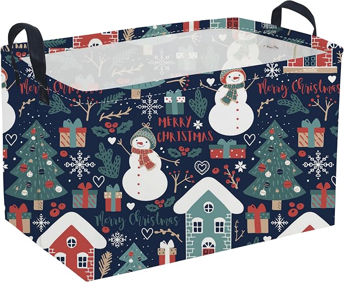 Rectangular Christmas Baskets, Snowman Basket Empty, Waterproof PE Coating Cute by Sanjiaofen