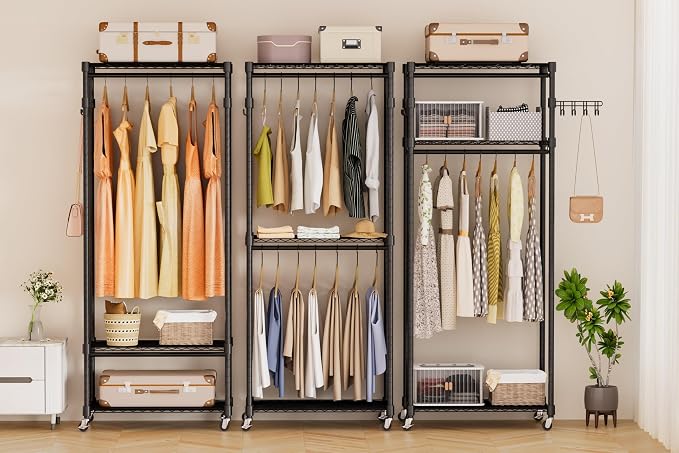 Heavy Duty Rolling Garment Rack, 3 Tiers Wire Shelves Adjustable Freestanding - Image 6