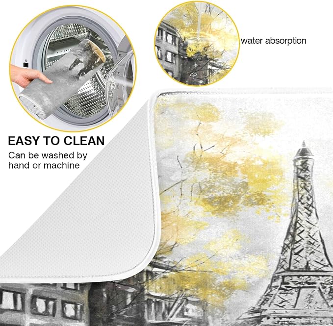 Stylish Romantic Paris Streetscape Eiffel Tower Painting Absorbent Dish Drying - Image 5