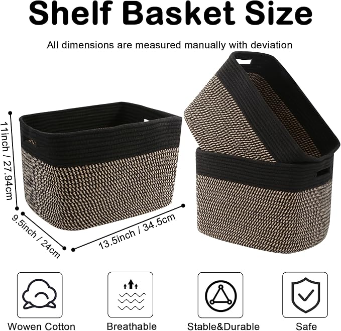 3 Pack Woven Storage Baskets for Shelves, 13.5"×11"×9.5"Organizing Bins - Image 2