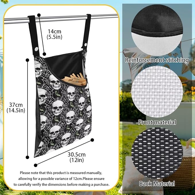 Skull Hanging Clothes Pin Bag Clothespin Storage Organizer Large Capacity - Image 6