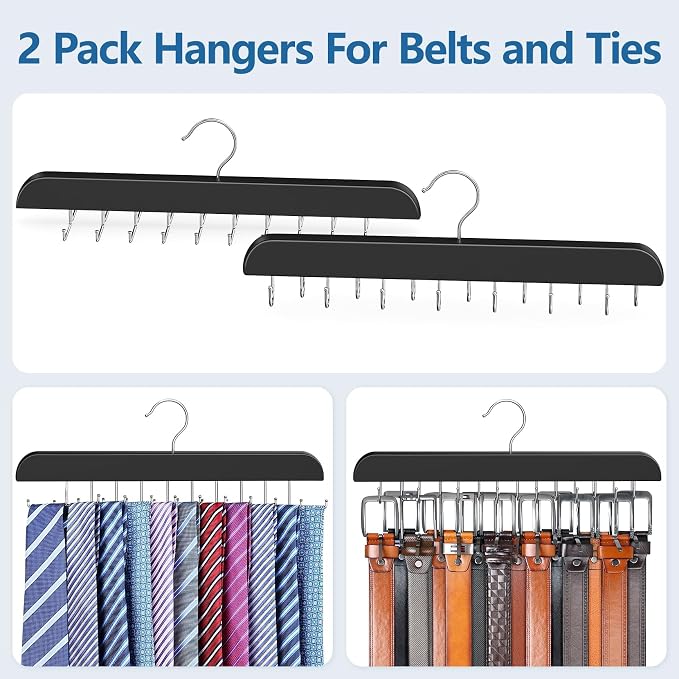 2 Pack Tie Rack & Belt Hanger 2 in 1 Tie Hanger Space Saving Max 42 Belts& 60 - Image 3