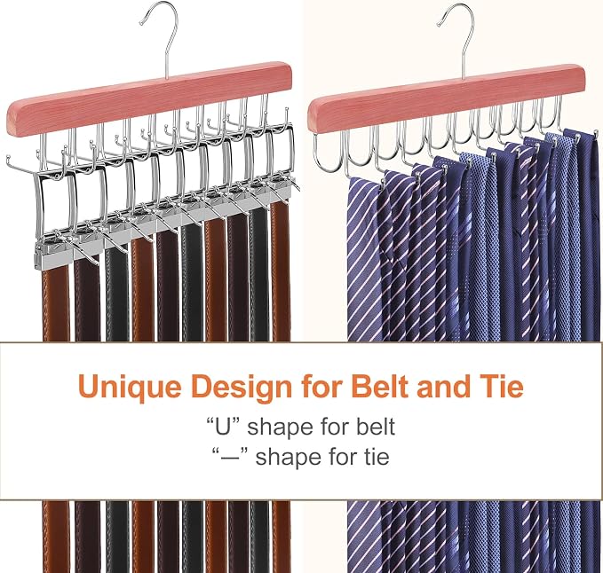 TOPIA HANGER Cedar 2 Pack 2 in 1 Belt Tie Hanger - Image 2