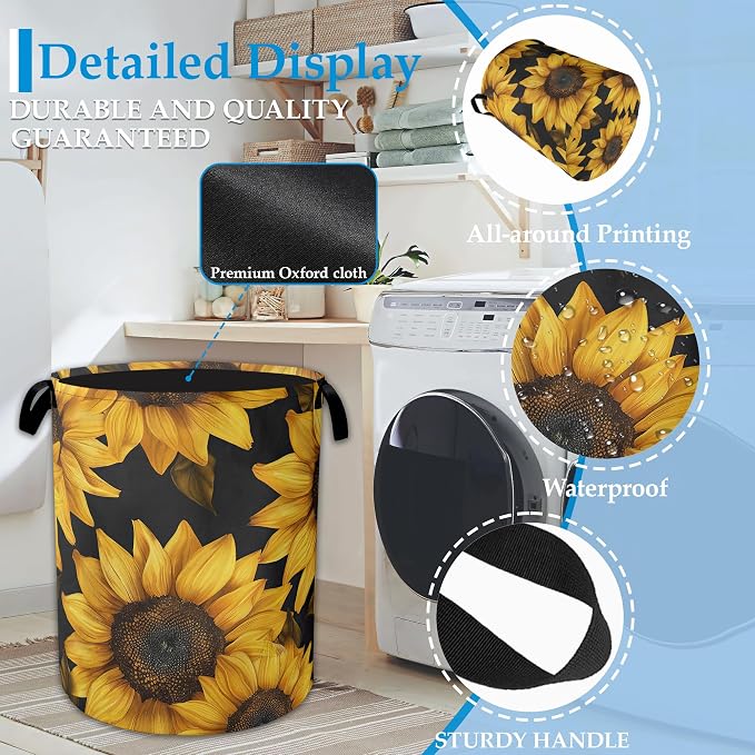 Sunflowers Laundry Basket Collapsible Laundry Hamper Oxford Storage Bin - Image 3