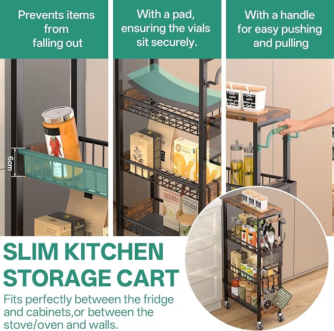 Slim Bathroom Storage Cart, 4 Tier Small Rolling Organizer Cabinet - Image 4