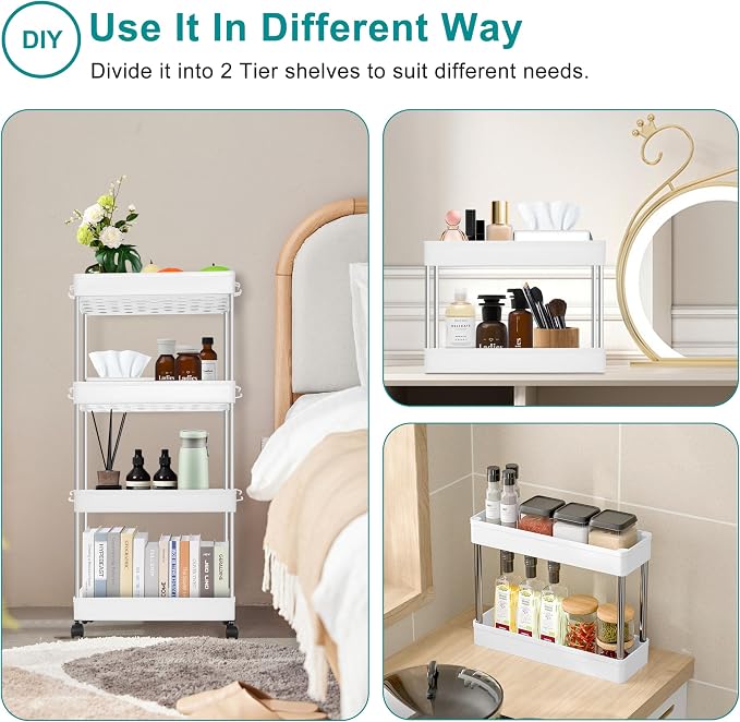 YSSOA Rolling Storage Cart, 4 Tier Slim Mobile Shelving Unit - Image 7