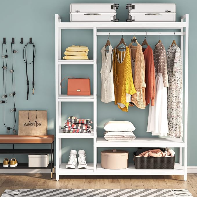 LITTLE TREE Free Standing Wood Closet Clothes Rack, Heavy Duty Grament Rack by LITTLETREE