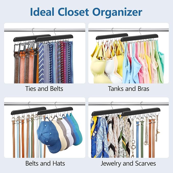 2 Pack Tie Rack & Belt Hanger 2 in 1 Tie Hanger Space Saving Max 42 Belts& 60 - Image 6