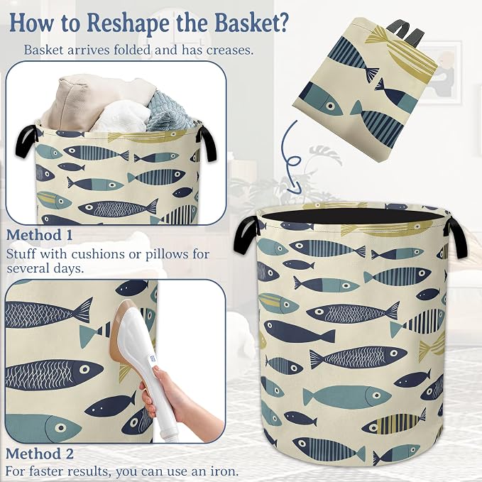 Cute Fish Laundry Basket, Foldable Oxford Cloth Boho Laundry Hamper - Image 6