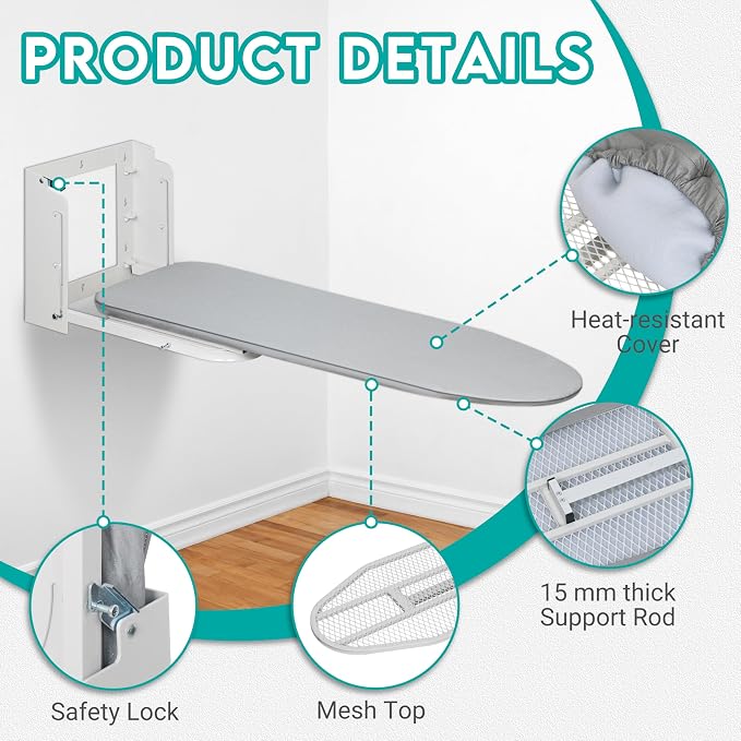 Wall Mounted Ironing Board, 180 Rotation, Space-Saving Fold Down - Image 4