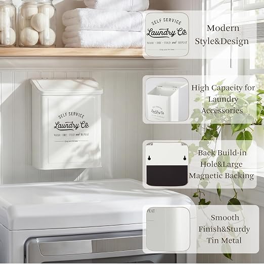 Magnetic Lint Bin for Laundry Room, Metal Trash Can - Image 2