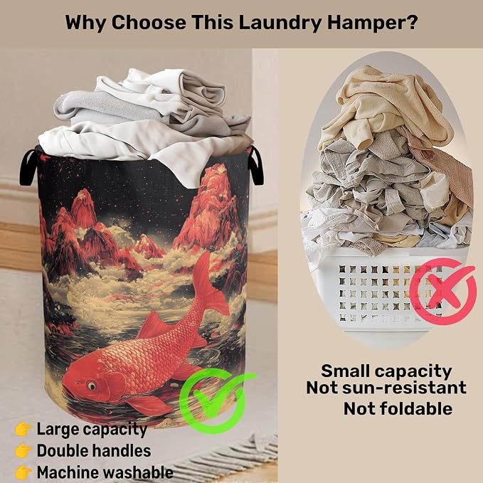 Japanese Style Red Fish Laundry Basket - Image 3