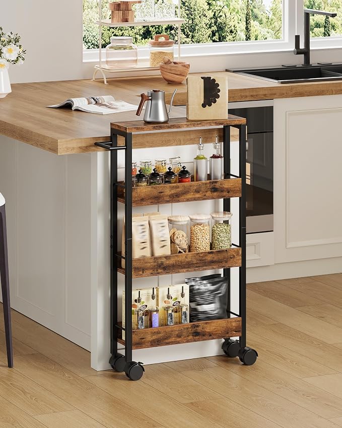 4-Tier Slim Storage Cart, 5.1'' Kitchen Serving Trolley, Slim Rolling Cart - Image 3