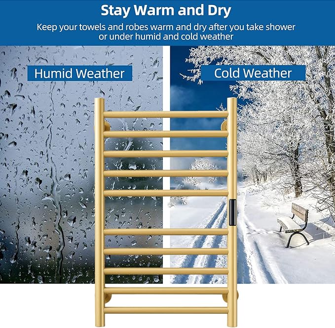 Gold Heated Towel Warmer Radiator Bathroom Accessories, Built-in Timer - Image 2