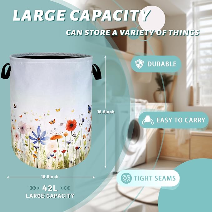 Colorful Wildflowers Laundry Hamper Butterfly Floral Laundry Basket - Image 2
