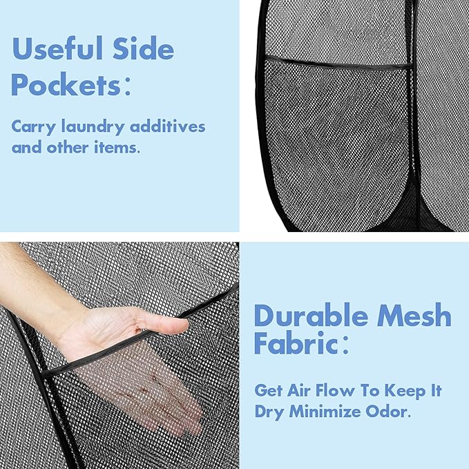 DUCOO Pop Up Hamper, Foldable Mesh Laundry Basket - Image 4