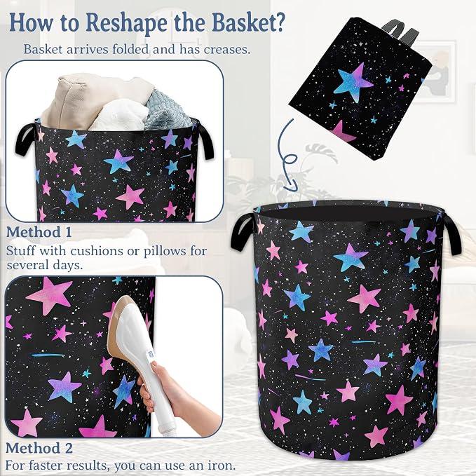 Blue Pink Stars Laundry Basket, Oxford Cloth Laundry Hamper - Image 6
