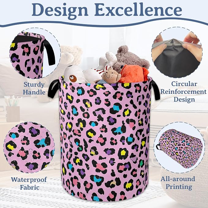 Colorful Leopard Print Laundry Basket, Oxford Cloth Cute Laundry Hamper - Image 4