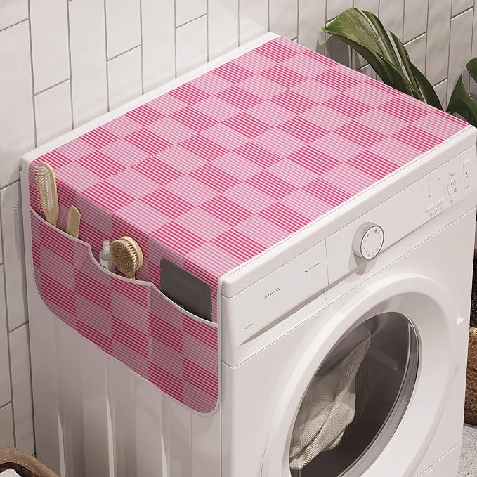 Lunarable Pink Washing Machine Organizer, Checkered Striped Squares Pastel by Lunarable