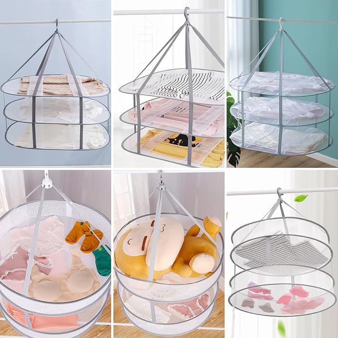 AUTODECO 2 Pack 2-Tier Folding Mesh Clothes Hanging Dryer, Sweater Drying Rack - Image 7
