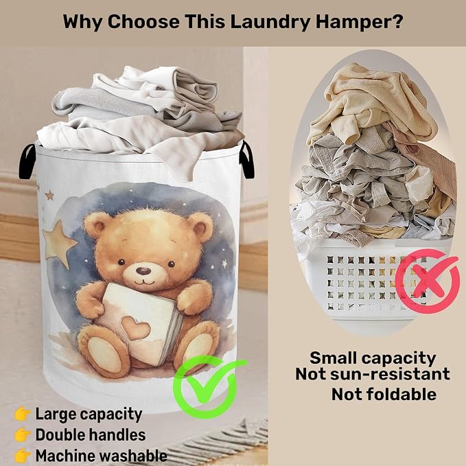 Cute Bear Good Night Foldable Canvas Laundry Basket - Image 3