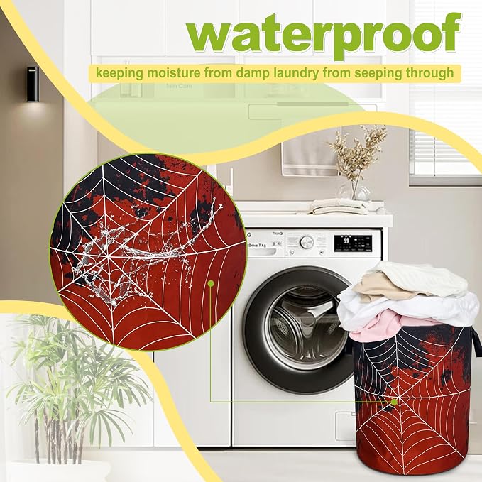 Spider Web Laundry Basket Funny Blood Splatter Foldable Waterproof Oxford Cloth - Image 6