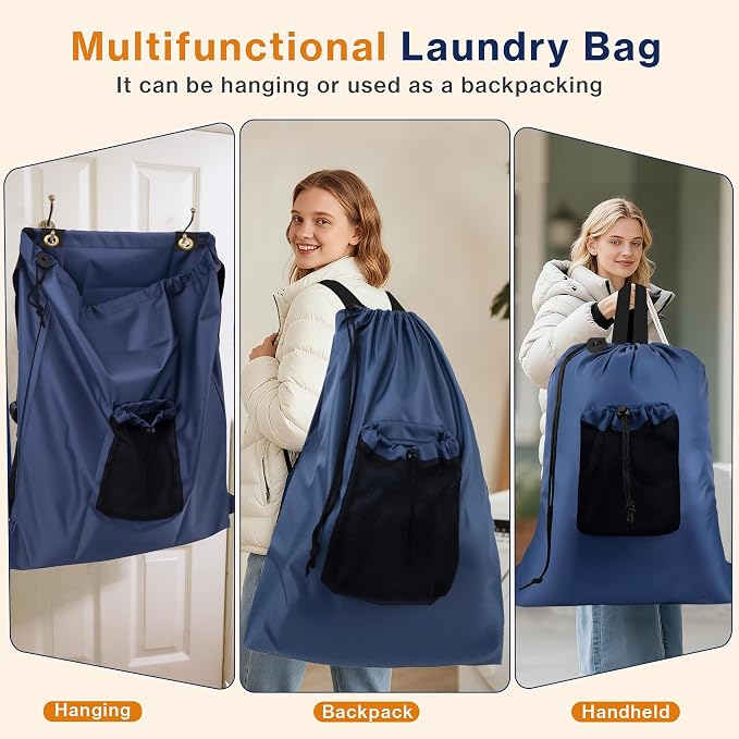 2-Pack Backpack Laundry Bags, Heavy Duty Laundry Bag Backpacks - Image 6