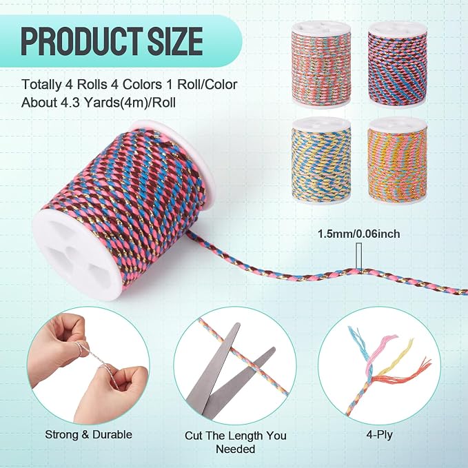 51.6 Feet Handmade Twine Braided Cord 1.5mm Ethnic Macrame Polycotton Rope - Image 3