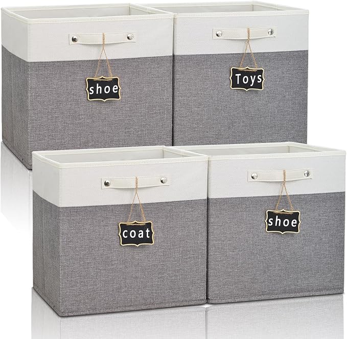 13x13x13 Storage Cube Bins 4 Pack, Collapsible Fabric Storage Cubes by Storageexperts