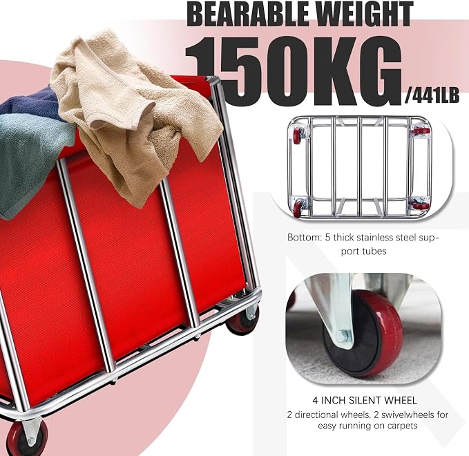 Commercial Laundry Cart with Wheels, 11.35 Bushel Large Laundry Rolling Bins - Image 3