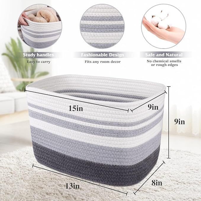 WISELIFE Storage Basket 3 Pack, Cotton Rope and Woven Baskets - Image 2