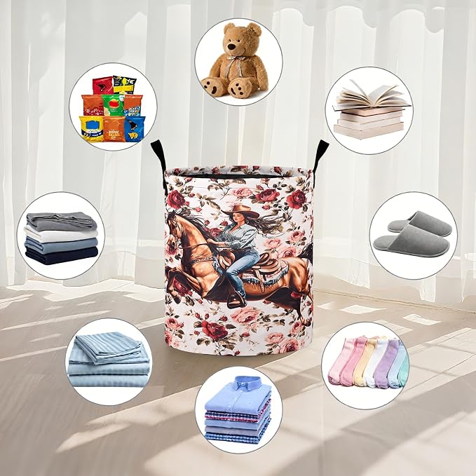 Western Girl Floral Laundry Basket Laundry Hamper - Image 4